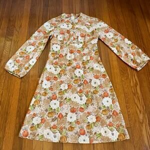 Vintage Handmade Floral Dress Asian Frog Closures 60s 70s Style